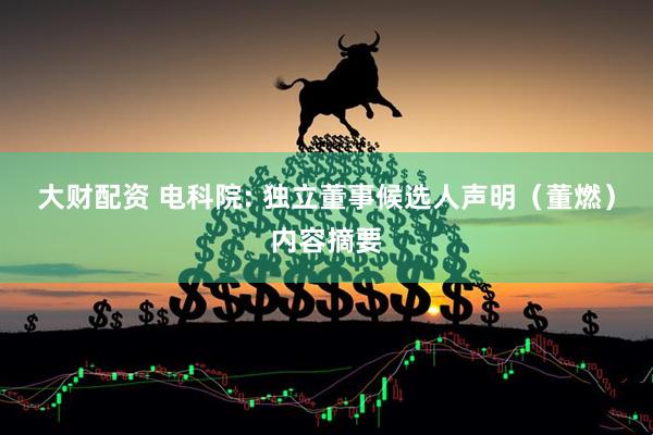 大财配资 电科院: 独立董事候选人声明（董燃）内容摘要